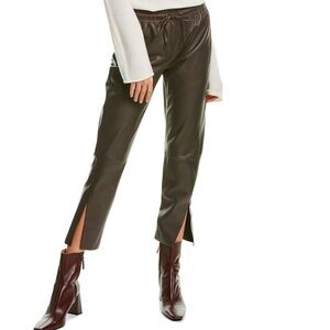 Theory 100% Leather Slit Leg Pull-On Taupe Pants Size 12
